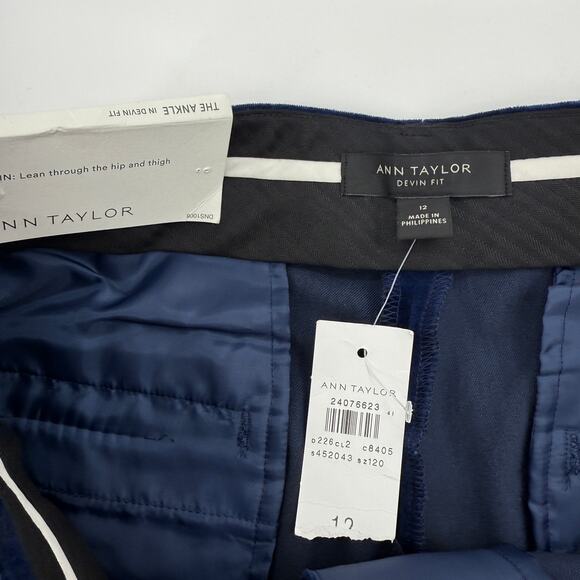New ANN TAYLOR Women Ankle Devin Fit Velour Velvet Pant Size 12 Blue Whimsigoth - Picture 4 of 9